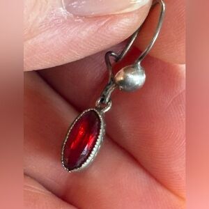 Elegant Silver and Red gem Drop single Earring